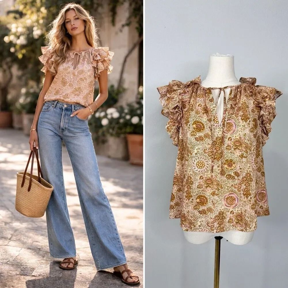Ulla Johnson Elisa Top Meadow Floral Ruffle Blouse Size